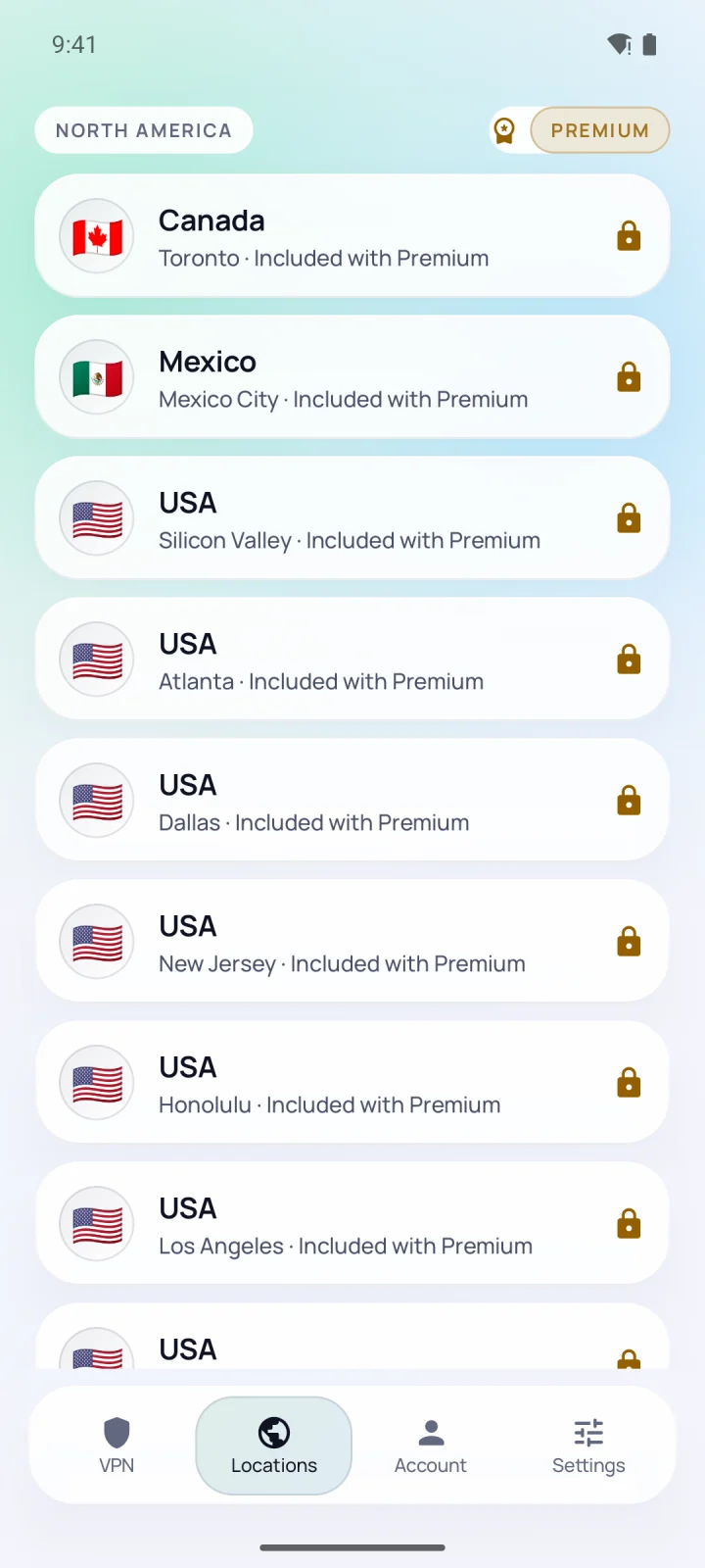 Locations in North America: Canada, Mexico and the USA